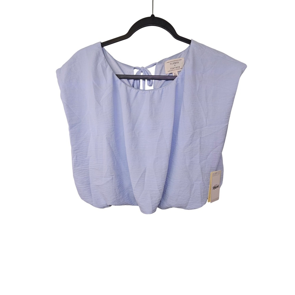 Flower &‎ Feather Light Blue Sleeveless Puffed Bubble Hem Crop Top XL